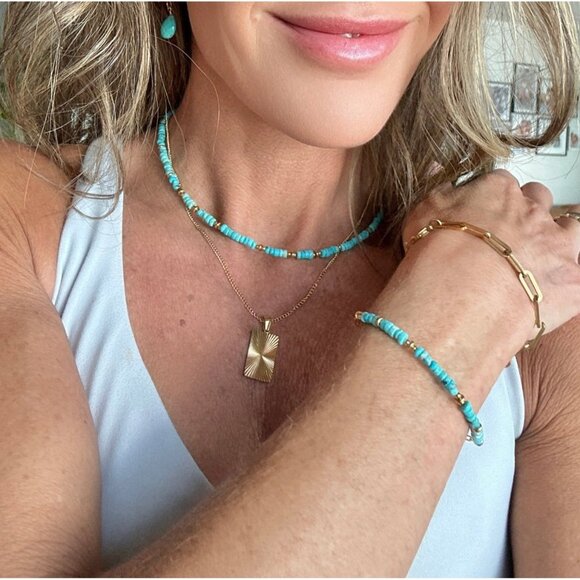 Bundle Genuine Turquoise Beaded Necklace & Bracelet Gorgeous Set High End Stone - Picture 3 of 12